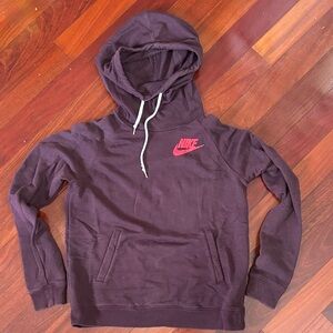 Nike Maroon Hoodie with Pink Logo and White Drawstrings